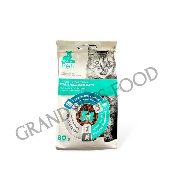 Ласощі для стерилізованих котів thePet+ 80 г (курка, свинина, риба) 2563 фото Ласощі для стерилізованих котів thePet+ 80 г (курка, свинина, риба) 50 грн фото - Grand Pets Food