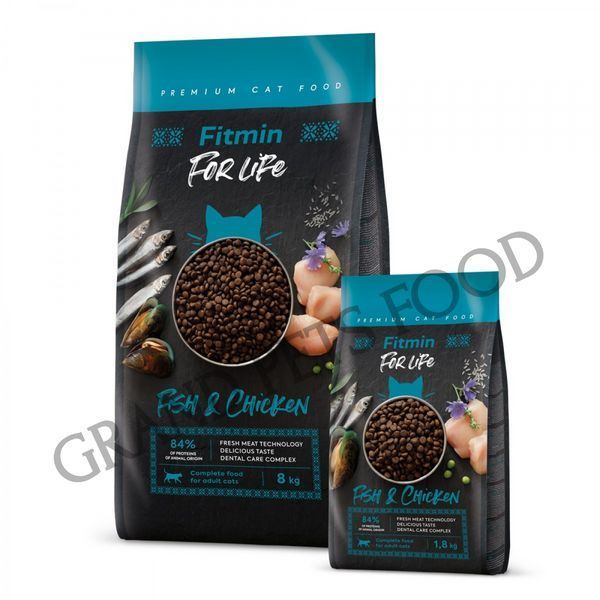 Сухий корм Fitmin For Life Adult Fish&Chicken для дорослих котів (риба та курка) 8 кг 2 806 грн фото - Grand Pets Food
